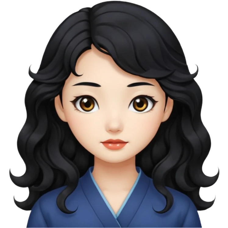 Beautiful girl,Black hair,wavy hair，long hair,Black eyes,Chinese emoji