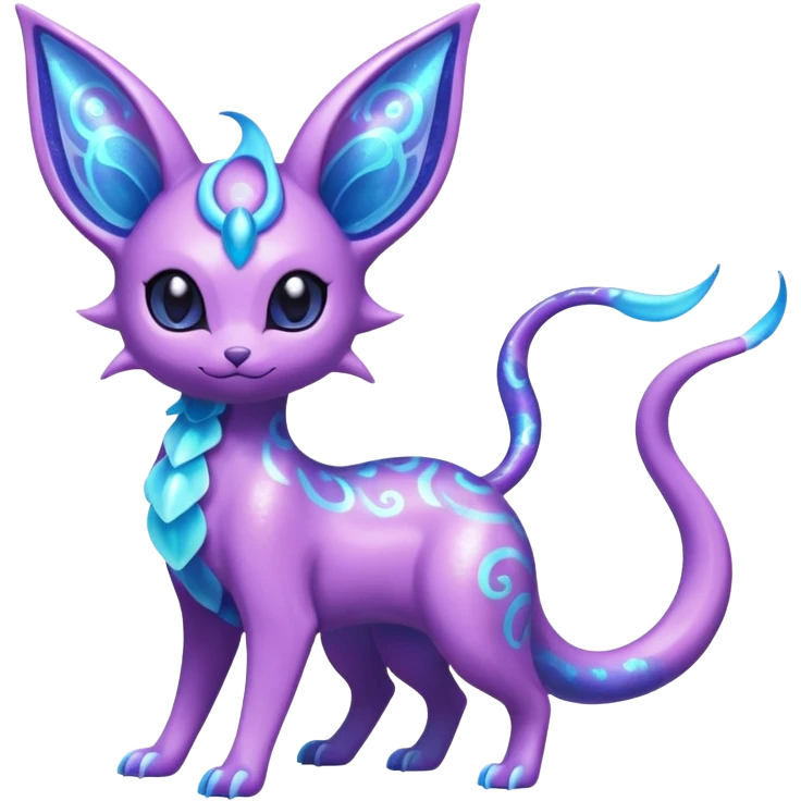 Shiny Sparkly Bioluminescent Glowing Espeon-Lumineon-Skitty-Amaura-Dragonair-Fakémon-hybrid-creature (full body)  emoji