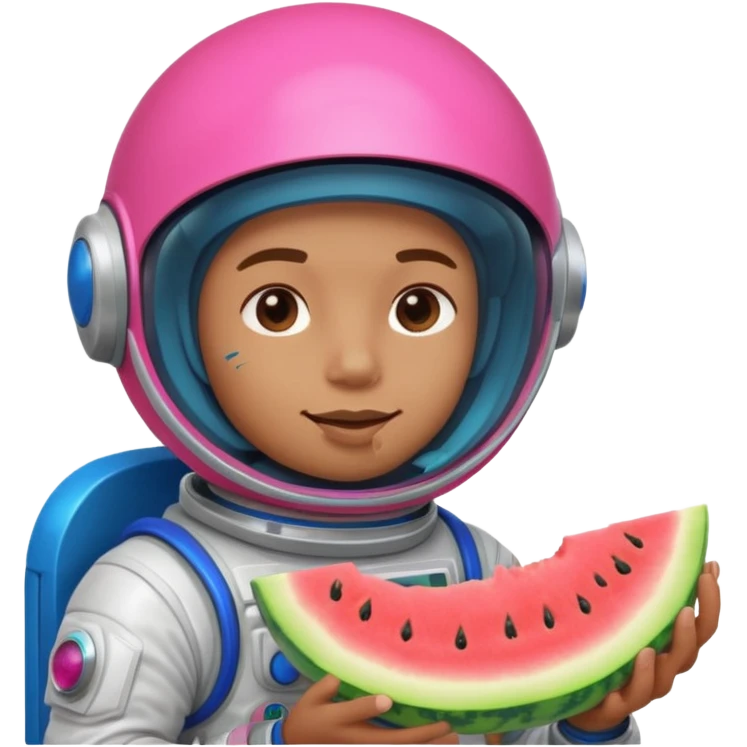 Neon pink and blue spaceman eating melon emoji