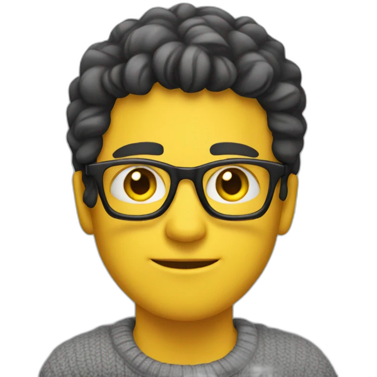 White man with yellow tinted glasses and black hair in a gray jumper and sitting on a chair emoji