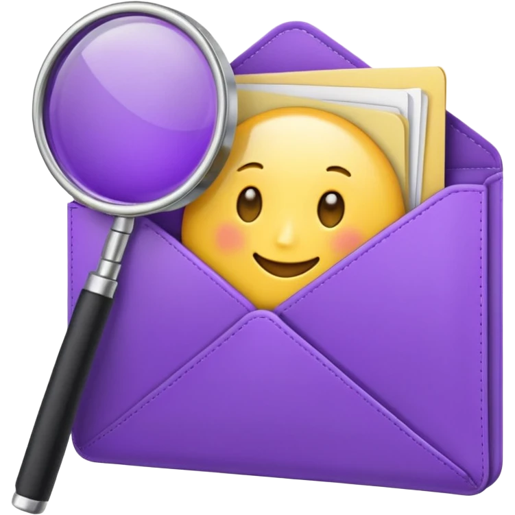 simple, minimalistic yellow (hex#FFD008) and purple (hex#8C52FF) emojis of a pin, a working case, a folder, a magnifier, an email, an envelope emoji