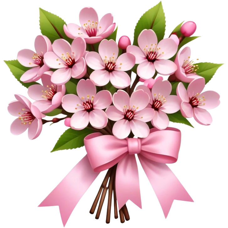 A bouquet of cherry blossoms tied with a cute pink bow emoji