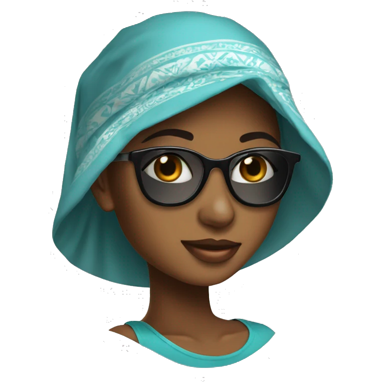 Pretty model Muslim Somali girl with sunglasses and sun hat and neck covered emoji