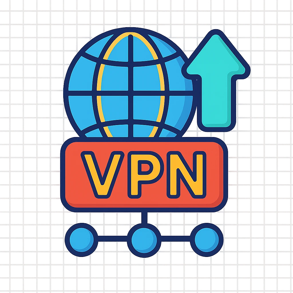 VPN icon with a globe, an arrow, and a connection network, cartoon 3D style emoji