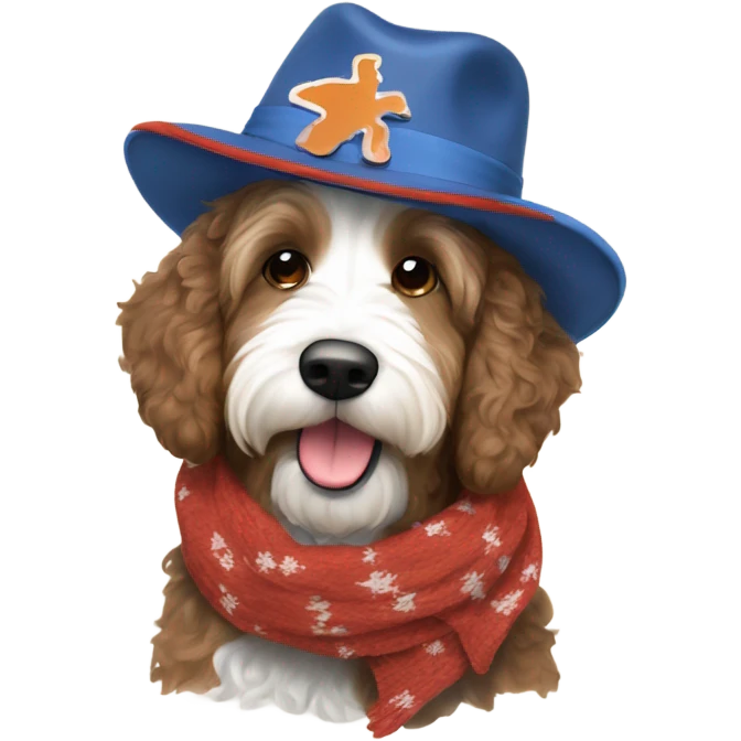Bernedoodle with tennessee smokies hat and scarf emoji