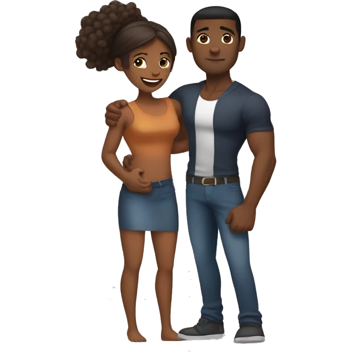A brown skin woman with a big butt hugging a tall muscular brown skin man emoji