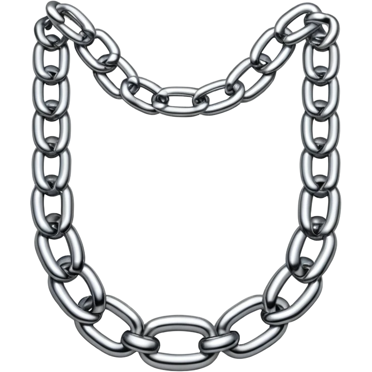 A thick luxury chain emoji made of liquid silver chrome, smooth rounded links, glossy metallic reflections, heavy swag aesthetic, minimalistic iOS emoji style, centered, clean white background emoji