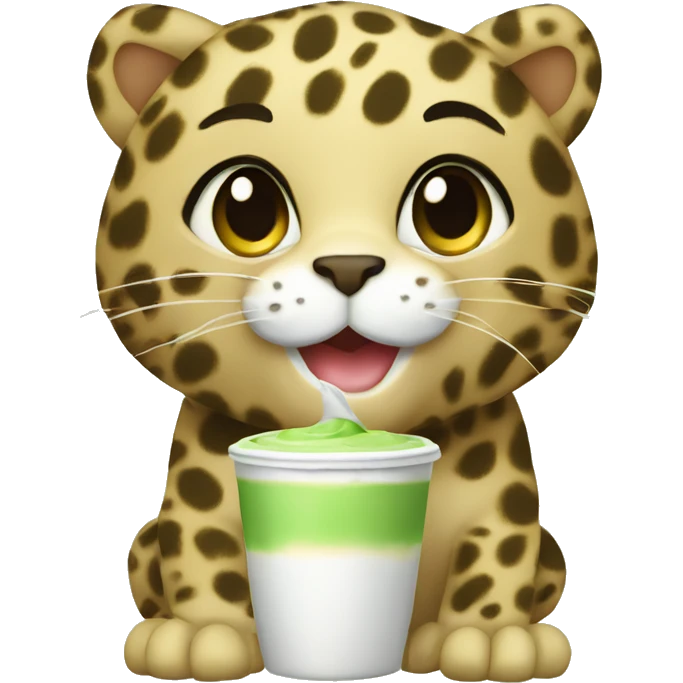 leopard cub with matcha latte  emoji