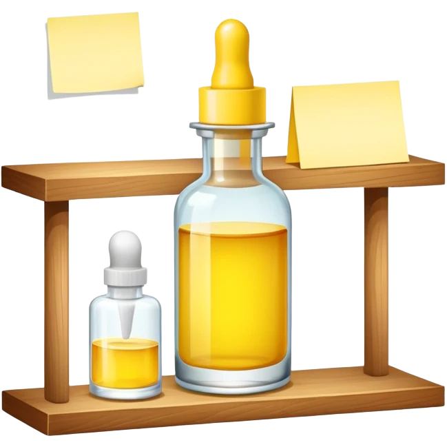 serum bottle on a shelf with a sticky note without any text emoji
