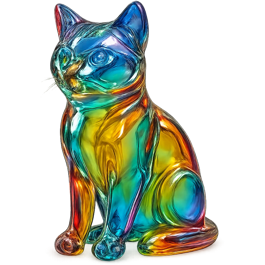 3D glass cat with rainbow colors emoji