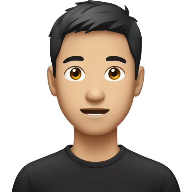 20 Years old asian man with a black t-shirt with a short cut emoji