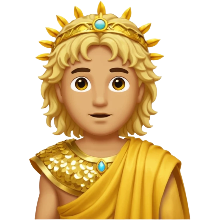 Sol, God of Sun from Roman Deities with long golden blonde wavy hair, yellow sequin toga  emoji