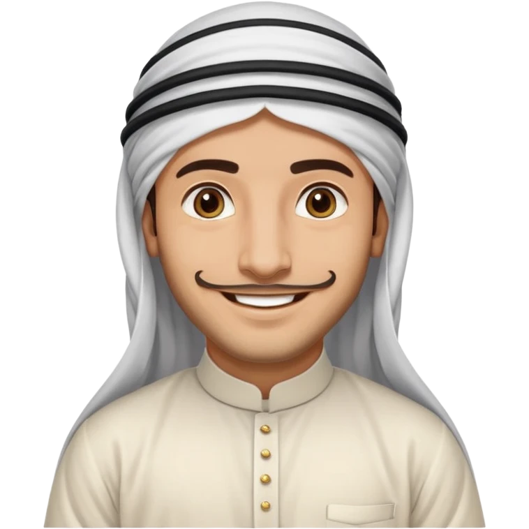 Emirati man smiling, traditional white kandura and ghutra, friendly expression emoji