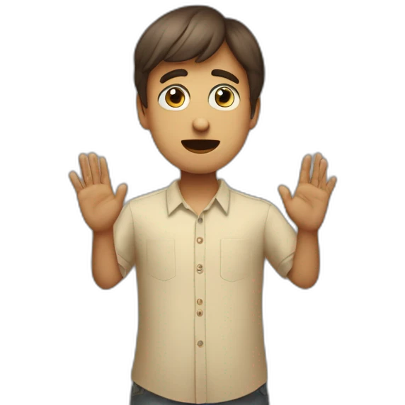 It was not me, I am innocentconfused nervous little man raising palms up in surrender and staring emoji