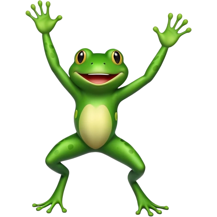 dancing frog with arms up and big grin emoji