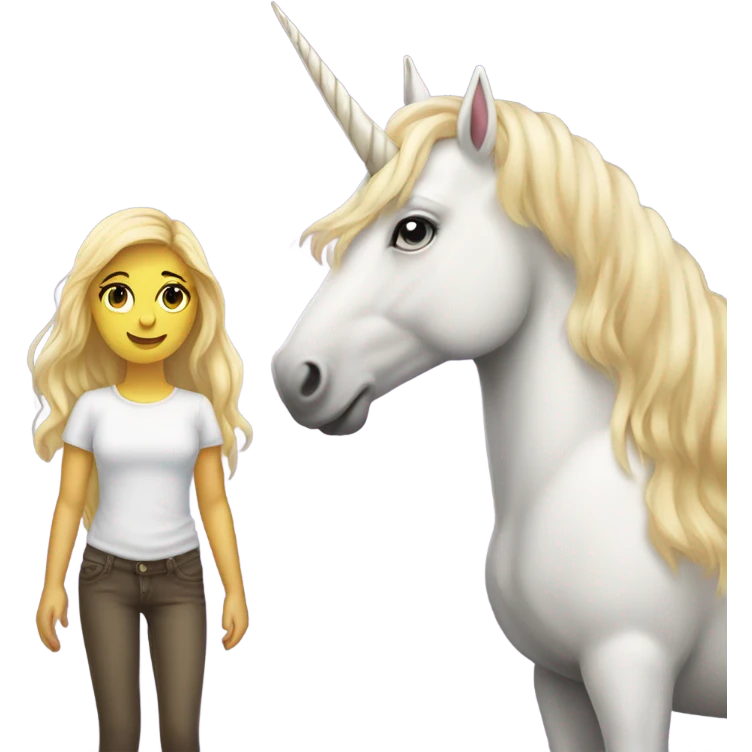 Blonde Girl standing next large to unicorn with wings emoji
