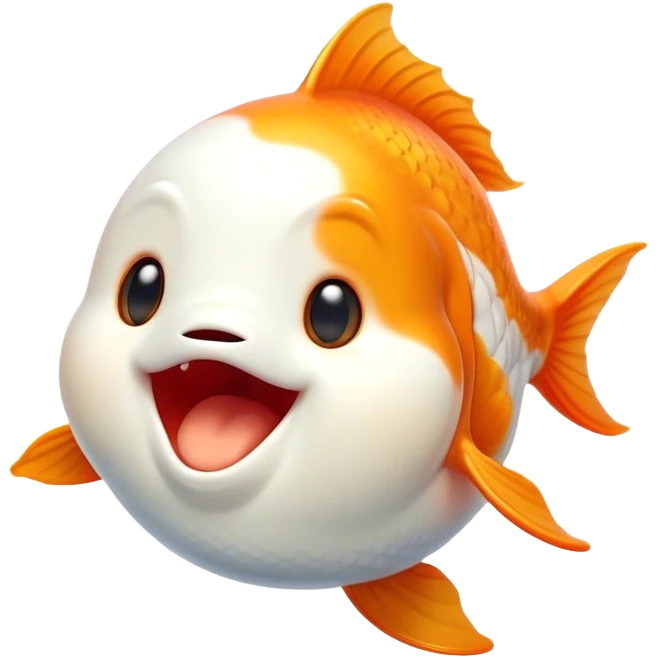 Cinematic Cute Yawning Orange and White Goldfish Portrait Emoji, Head tilted slightly with a dramatic, wide-open yawn, showcasing a smooth body with a balanced blend of orange and white, graceful fins slightly drooping, round golden eyes barely open in drowsy contentment, Simplified yet irresistibly adorable features, highly detailed, glowing with a soft, cozy glow, high shine, relaxed yet expressive, stylized with a touch of whimsy, bright and endearing, soft glowing outline, capturing the essence of a sleepy yet affectionate goldfish, so drowsy it feels like it could float out of the screen and curl up for a nap! emoji