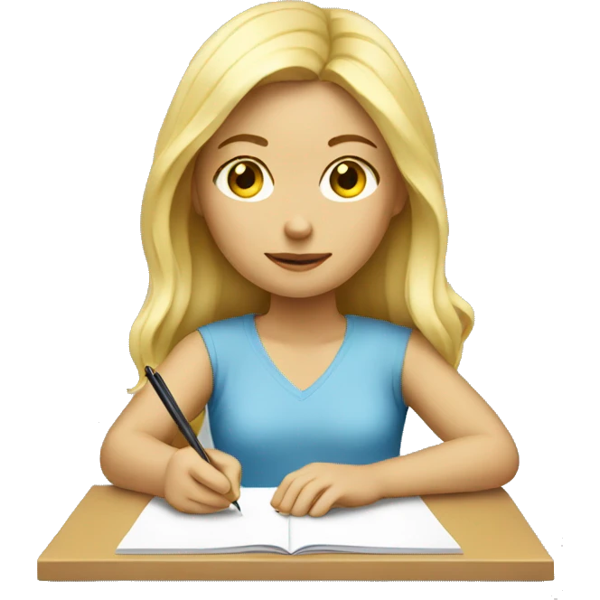 blonde girl writing emoji