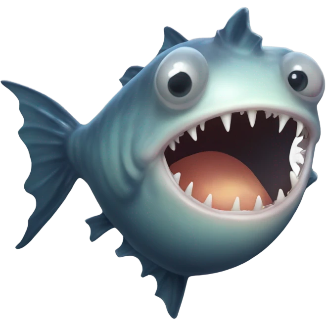 Anglerfish with a glowing lure hanging from its forehead, sharp teeth, and big eyes. emoji