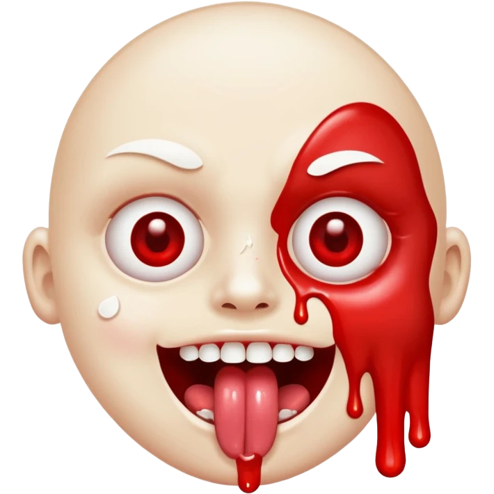 Spilt white glue on their face and smiling with their tongue out but their eyeballs are bloodshot red emoji