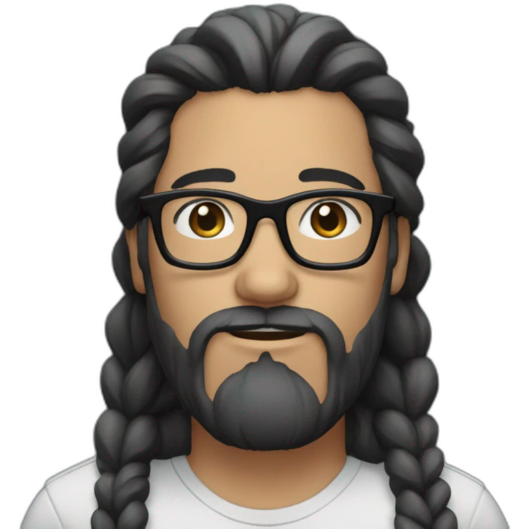 Man with black and White beard long hair in ponytail and glasses emoji