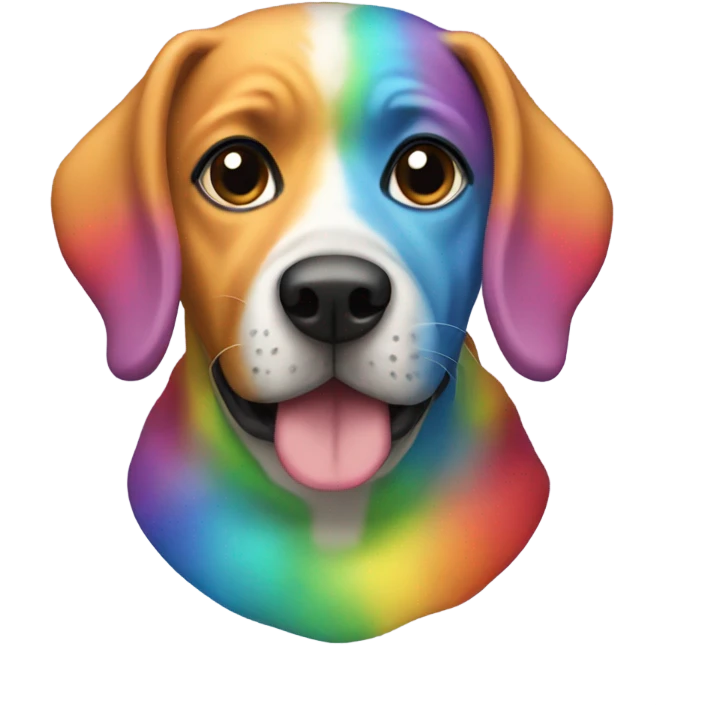 Dog wearing rainbow sweatshirt emoji