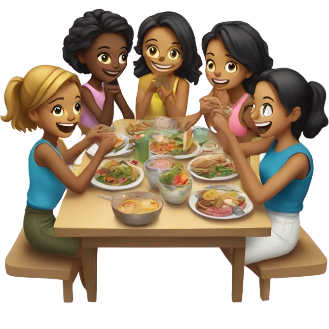 Girls enjoying food together emoji