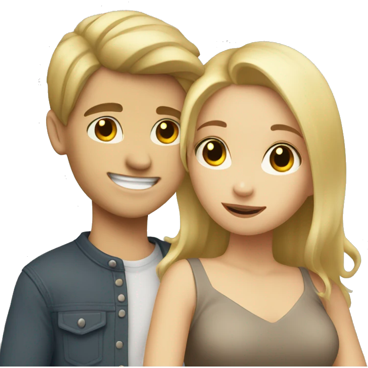 blonde girl with brunette boy hugging emoji