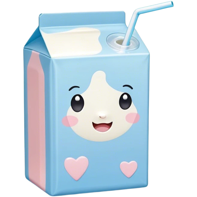 Cute Kawaii Milk Carton, small and boxy, bright pastel blue and white, blushing cheeks, a tiny straw poking out, soft glowing highlights, adorable farm-fresh cuteness! emoji