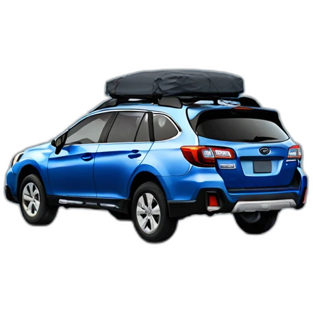 Blue Subaru Outback with a black cargo box emoji