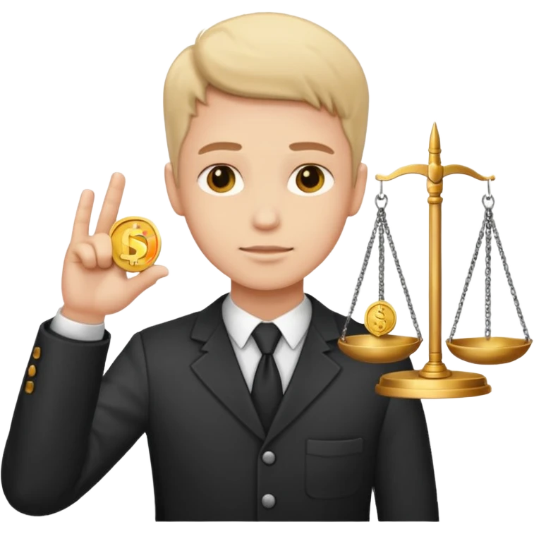 A serious person balancing a coin and legal scale emoji emoji