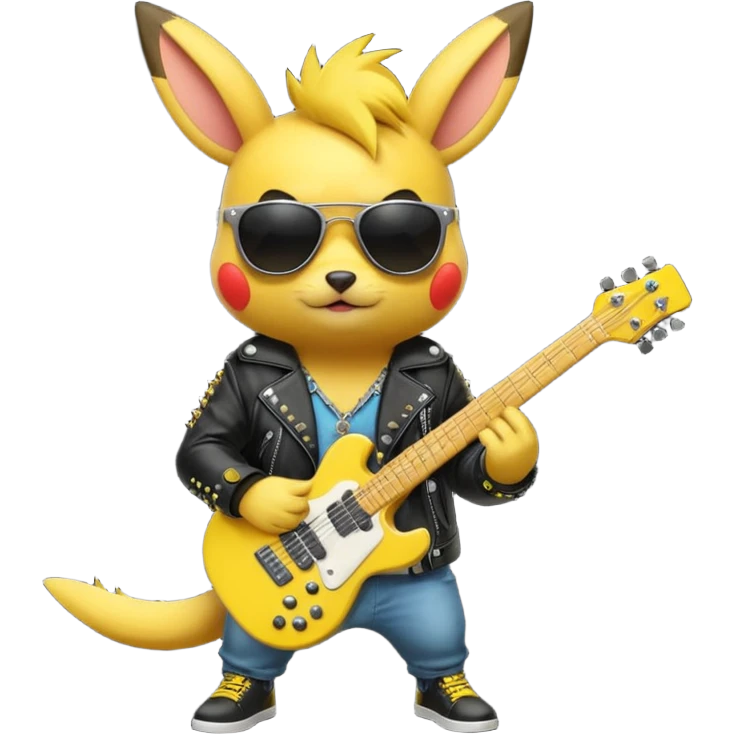 Rockstar pikatchu with electronic guitar emoji