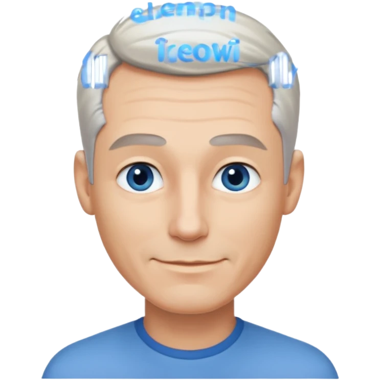 Avatar pic male gray hair blue eyes clean shaven blonde eyebrows high cheekbones sly smile emoji