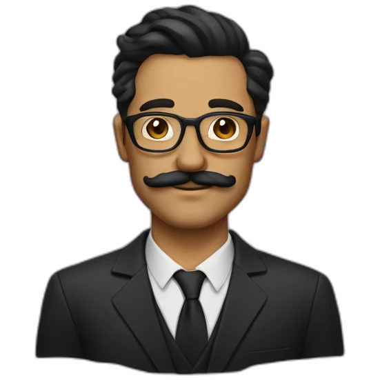 Man with dali mustache and beard with glasses and tan skin emoji