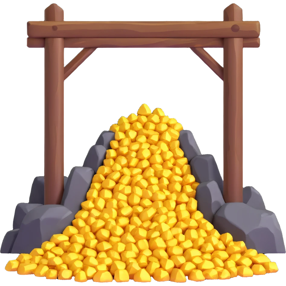 gold mine entrance with wooden beams and gold nuggets emoji