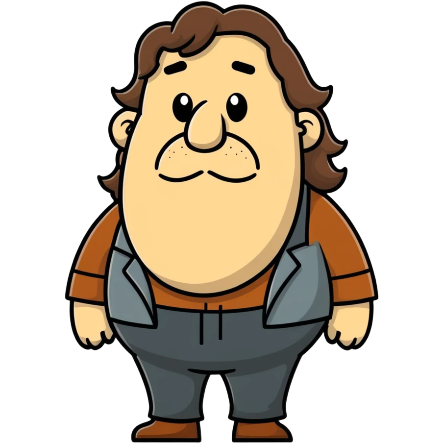 chubby man with brown wavy long hair and a big nose emoji