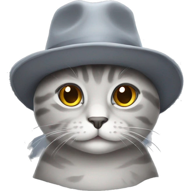 Grey cute cat with a hat emoji