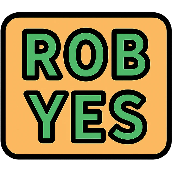 icon with two lines of green text, topline says 'ROB', second line says 'YES', clear, bold, readable emoji