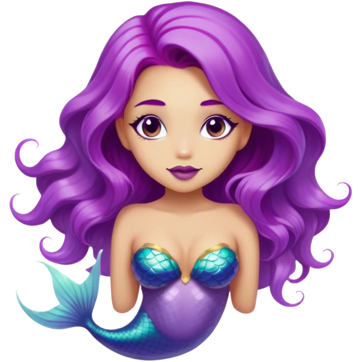 An emoji of me dressed as a sexy mystical mermaid with flowing purple hair  emoji