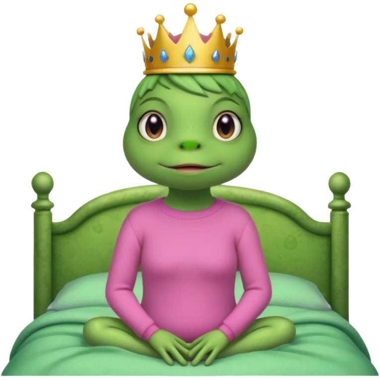 Princesse frog in her bedroom with pink sweater without hair emoji