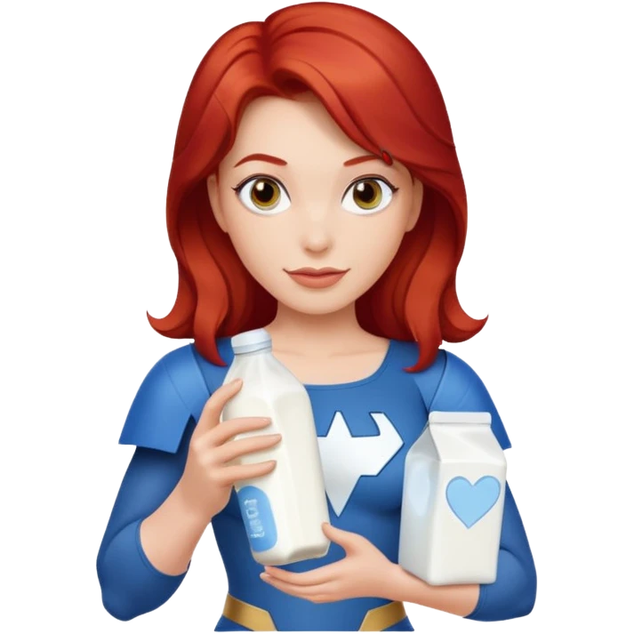 Milk themed women super hero red hair super hero holding milk emoji
