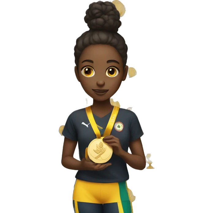 black girl holding a gold medal emoji