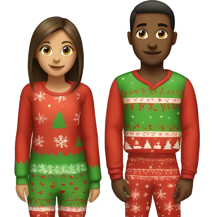 Girl and boy as a couple in Christmas pajamas  emoji
