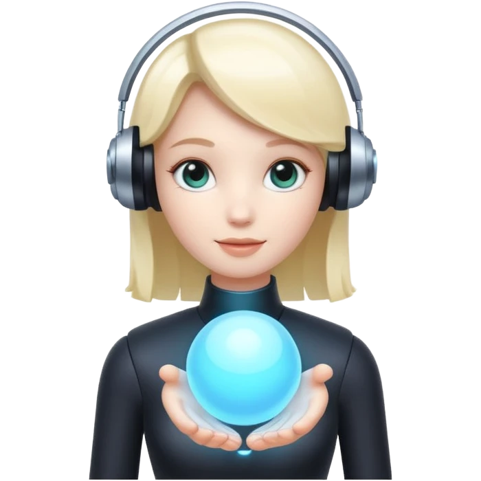 friendly digital assistant AI agent with glowing features and floating orbs emoji
