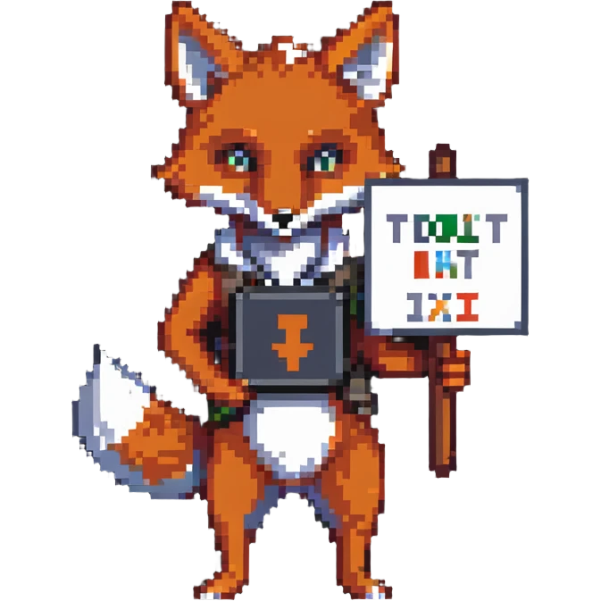 Fox holding a sign with pixel text markings on it emoji