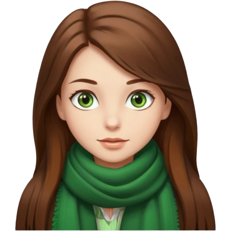 Girl green eyes brown long hair with brown-white winter clothes  emoji