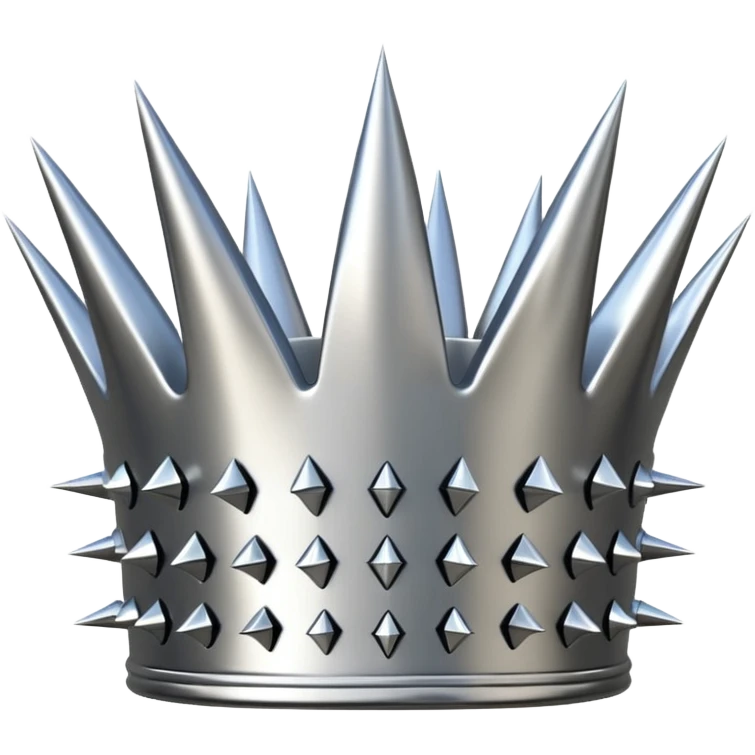 A spiked crown emoji made of silver chrome, sharp yet rounded metallic spikes, glossy reflections, aggressive luxury swag aesthetic, iOS emoji style, centered, clean white background emoji