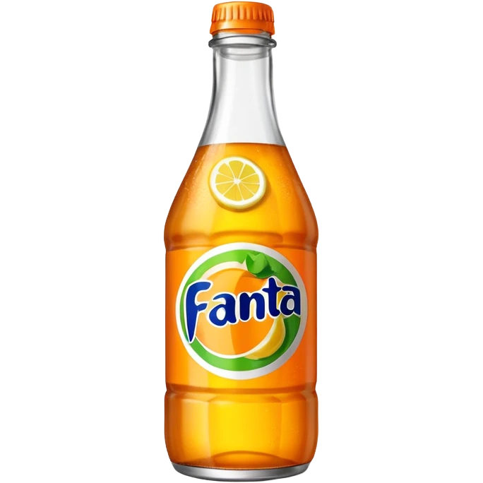 Una botella de cristal con el logo de Fanta con Fanta de limón dentro de color amarillo AMARILLA emoji