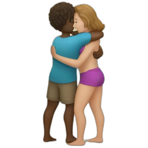 at the beach young metis Man and white woman hug love emoji