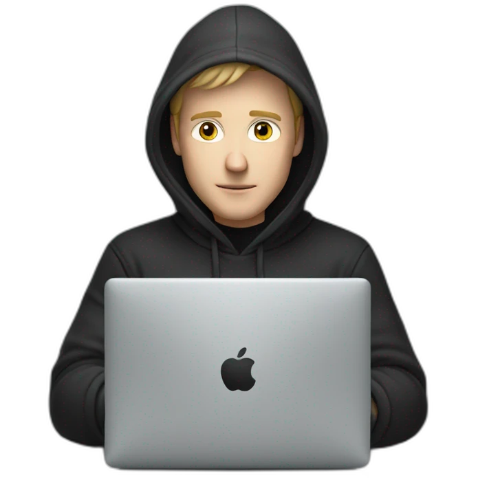 white man typing on apple computer wearing black hoodie emoji
